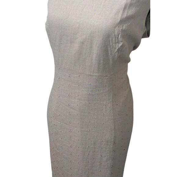Sag Harbor Petite 14P Linen Sheath Dress Embroidered Eyelet Beige Tan Minimalist - Picture 3 of 8